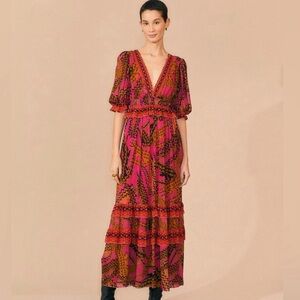 Farm Rio Pink Croco Short Sleeve Maxi Dress